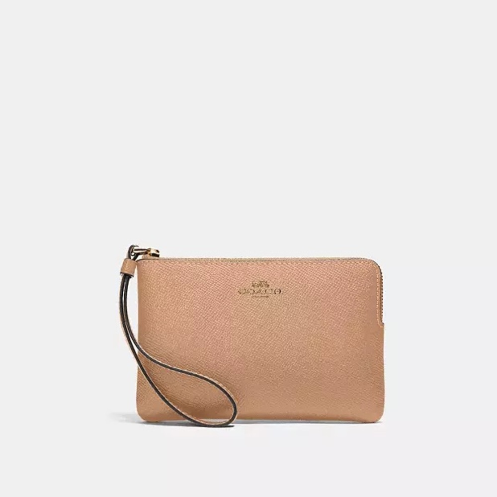 Coach Corner Zip Wristlet Taupe